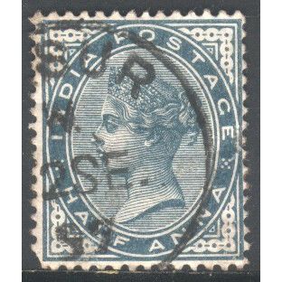 India stamps 1882 - SG 84 - QV 1/2a green - used 4