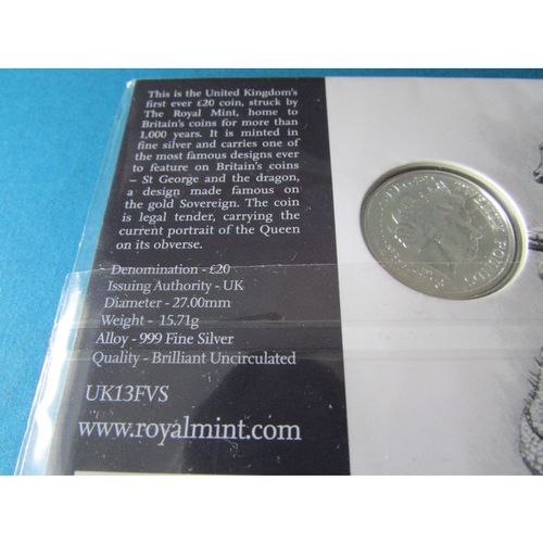 2013 QUEEN ELIZABETH II ROYAL MINT FINE SILVER £20. AAK