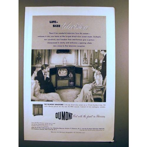 1950 Du Mont Bradford Television Ad - Life-Size