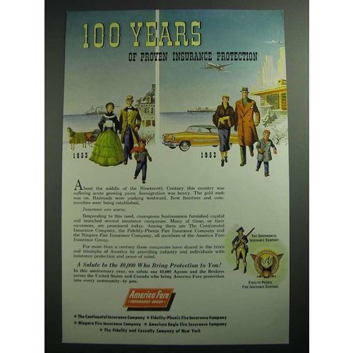 1953 America Fore Insurance Ad - 100 Years of Proven Protetion