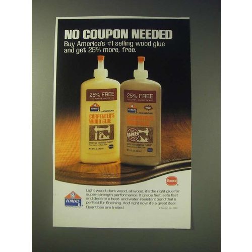 1989 Elmer's Carpenter's Wood Glue Ad - No coupon needed