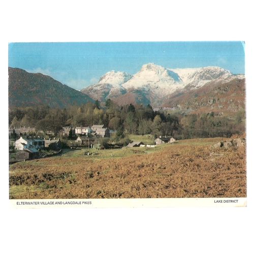ELTERWATER VILLAGE & LANGDALE PIKES, .... used vintage postcard 1980 postmark =