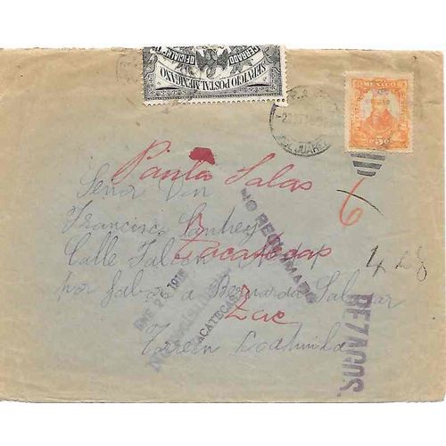 Mexico 1914 Juarez to Coahuila, Offiicially Sealed, DELAYED, NOT CLAIMED