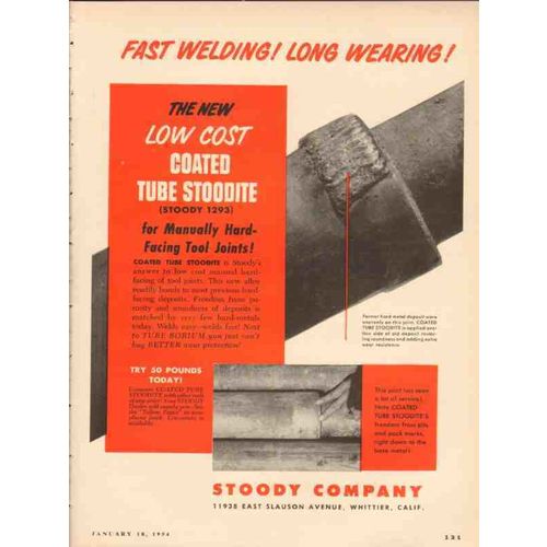 STOODY COMPANY 1954 Fast welding long wearing coated tube vintage ad