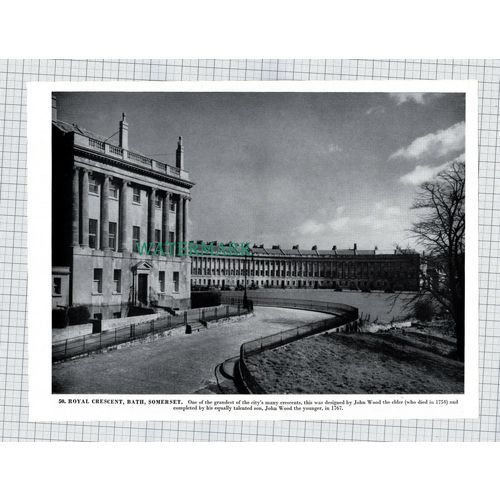 X1950) Royal Crescent Bath Somerset / Trinity College Oxford - 1960s Book Print