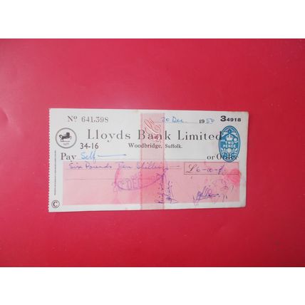 LLOYDS USED BANK CHEQUE DATE 20th SEPT 1950 (13/01)