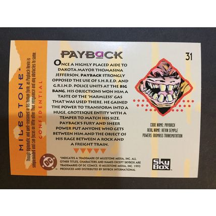 Milestone: The Dakota Universe trading card #31 (Payback)