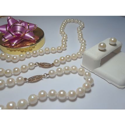 5.8mm Cultured Pearl 17.5" Neck, 7.5" Brac & Earrings 14Kt YG Matching Set#15344