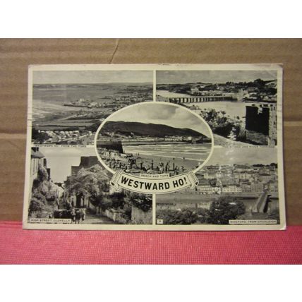 multiview, WESTWARD HO! DEVON no 3. used vintage postcard 1957 pm =