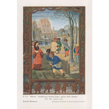 March Antique Toy Game Of Rattles Middle Ages Old Calendar PB Postcard