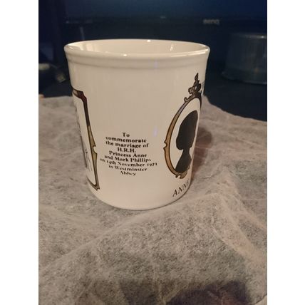 Pair of princess Anne Royal wedding mugs Staffordshire ironstone