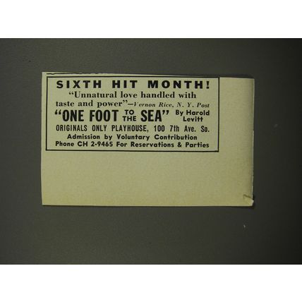 1953 One Foot ot the Sea Play Ad - Sixth Hit Month
