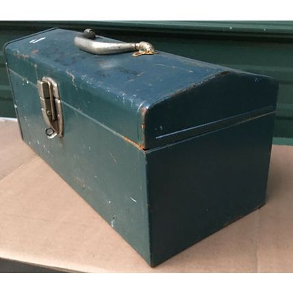 Metal Tool Box & Tray 16 x 7 x 7.5 vintage green teal steel