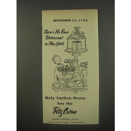 1956 Ritz-Carlton Carlton House Hotel Ad - There's no finer restaurant