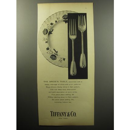 1957 Tiffany & Co. Ad - Royal Crown Derby Bali Pattern China and Palm Silverware