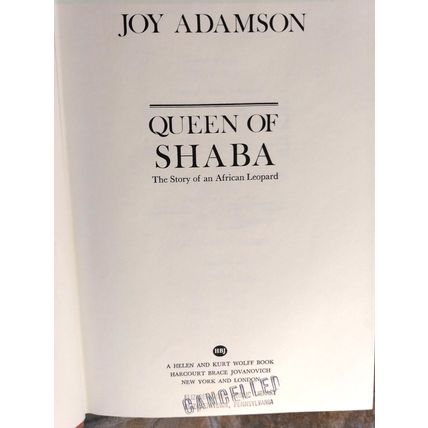 Vintage Queen Of Shaba - The Story Of An African Leopard by Joy Adamson 1980 HB