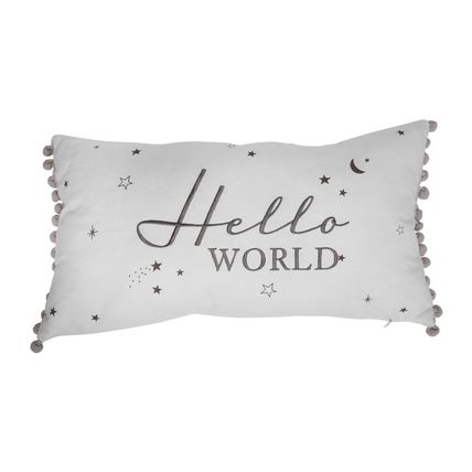 Hello World Pillow Cream & Grey with Grey Bobbles 23 CM Gift Home Decor Cushion