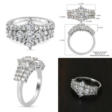 Rhombus Cluster Ring Made With Swarovski Zirconia Size L½ Platinum 925 Silver