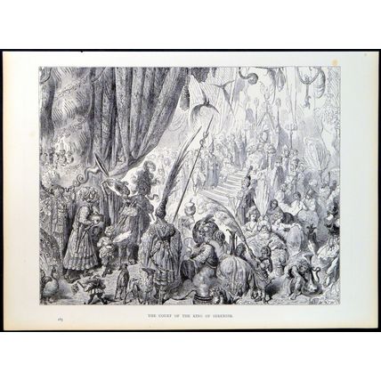 COURT OF THE KING OF SERENDIB 1885 Gustave Doré - Sinbad ANTIQUE ENGRAVING