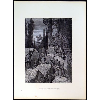 MUNCHAUSEN AMONG THE BRIGANDS 1885 Gustave Doré ANTIQUE ENGRAVING