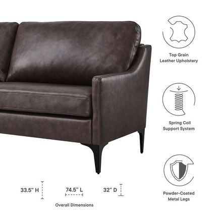 74.5" Wide Mid-Century Sofa Supple Genuine Leather Tan, Gray, Brown Ships FedEx!
