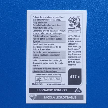 Panini 2010 WORLD CUP Sticker 417x Leonardo Bonucci Italy