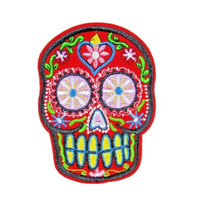 Day Of The Dead Candy Mexican Iron On Skull Patch 10 x 7.4 cm Embroidered P353