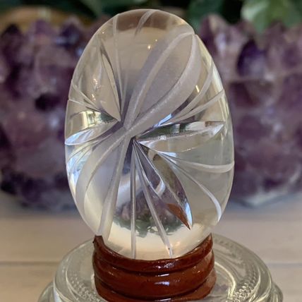 Vintage Ruckl Bohemian Czech Hand Cut Crystal Egg With Stand Original Box Label