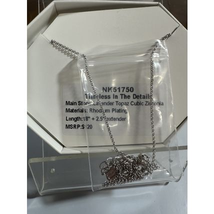 NIB Bomb Party Necklace NK51750 Timeless In Details Lav Topaz CZ 18" Rhodium P