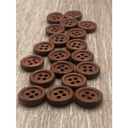 13mm Brown Wooden Buttons Sewing Knitting Cardigan 4 Hole Rim Edge Flat Back
