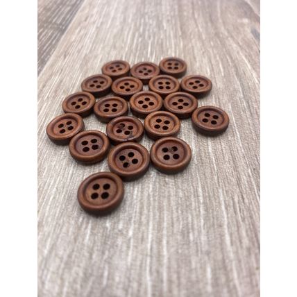 13mm Brown Wooden Buttons Sewing Knitting Cardigan 4 Hole Rim Edge Flat Back
