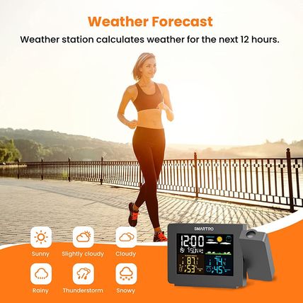 SMARTRO SC91 Projection Alarm Clock for Bedrooms with Weather Station, Wireless