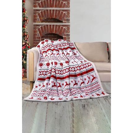 White Christmas Reindeer Snowflake Printed Sherpa Blanket