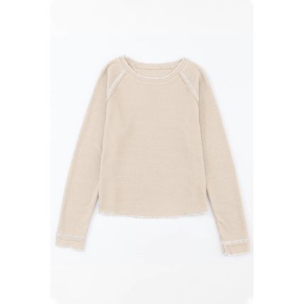 Apricot Textured Round Neck Long Sleeve Top