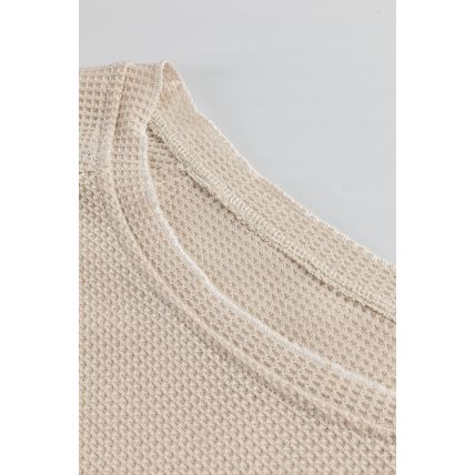 Apricot Textured Round Neck Long Sleeve Top