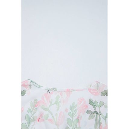 Pink Floral Puff Sleeve V Neck Tied Front Peplum Blouse