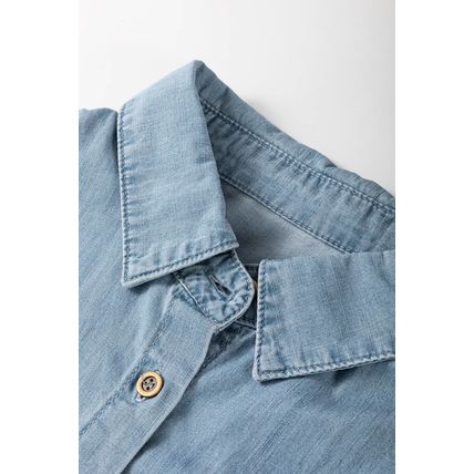 Dusk Blue Folded Short Sleeve Patched Pocket Denim Shirt