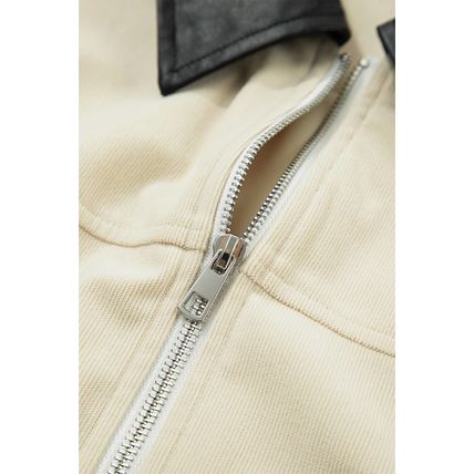 Parchment Contrast Leather Collar Textured Zip Up Jacket