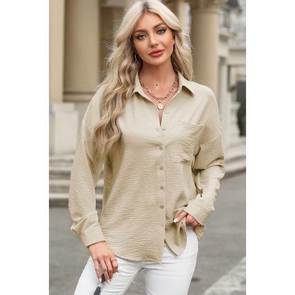 Beige Pure Color Patch Pocket Shirt