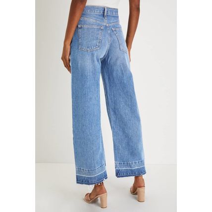 Dusk Blue Raw Hem Straight Leg Loose High Waist Jeans