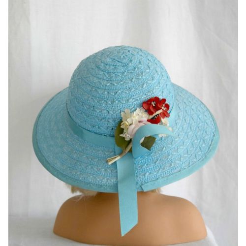 Womens Vintage 1960 Blue Flower Hat