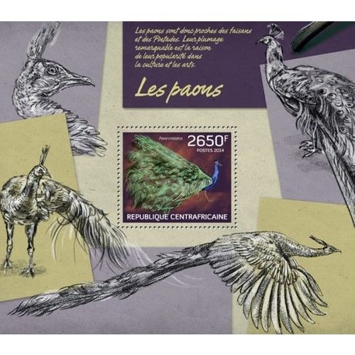 CENTRAL AFRICA 2014 SHEET MNH PEACOCKS BIRDS PAONS OISEAUX PAVOES BLAUER PFAU 2A