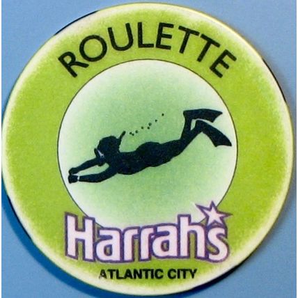 Harrahs. Roulette Casino Chip. Atlantic City, NJ. Lime Green. W21c.
