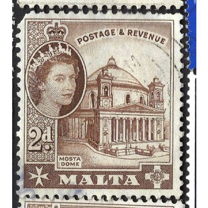 MALTA, Queen Elizabeth II, Mosta Dome, brown 1956, 2d, #2