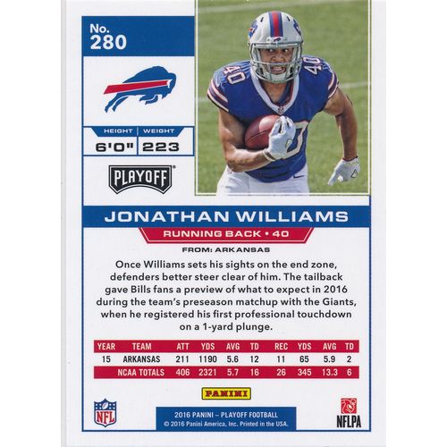 2016 Panini Playoff Football 280 Jonathan Williams RC Buffalo Bills
