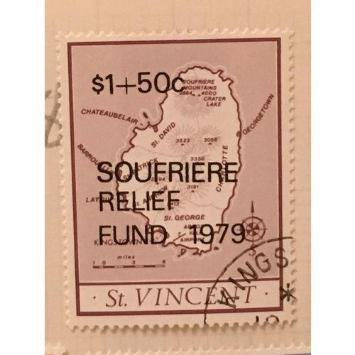 St Vincent 1979 Soufriere Relief Fund $1 + 50c Map Used SG 576 postage stamp