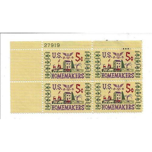 US #1253 LL 1964 5c Plate Block of 4 HOMEMAKERS Needlepoint Arts