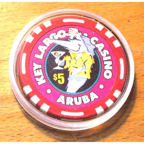 Key Largo $5. Casino Chip - Aruba - Closed - Bud Jones Mold - Large Inlay