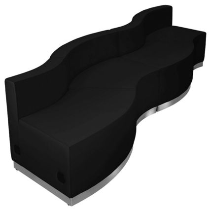 Reception Sectional Black White Leather Soft* 4 Pc Wavy Office Hotel Conference