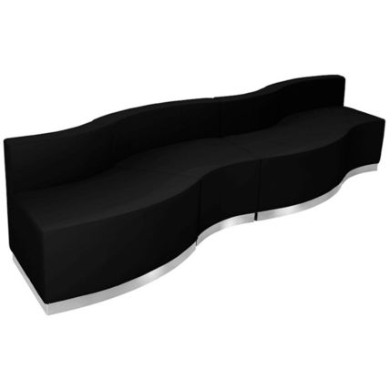 Reception Sectional Black White Leather Soft* 4 Pc Wavy Office Hotel Conference